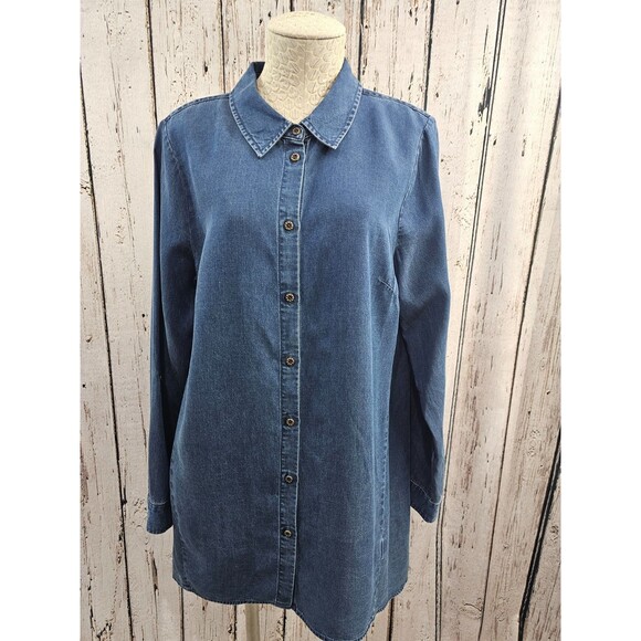 WN Women's M Soft Surroundings Denim Blue Hinterland Tencel Tunic Tab Sleeve EUC - Picture 1 of 8